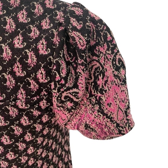 Maeve Anthropologie Pink Black Paisley Shift Dress Sz Small Short Sleeve Midi - Picture 5 of 15